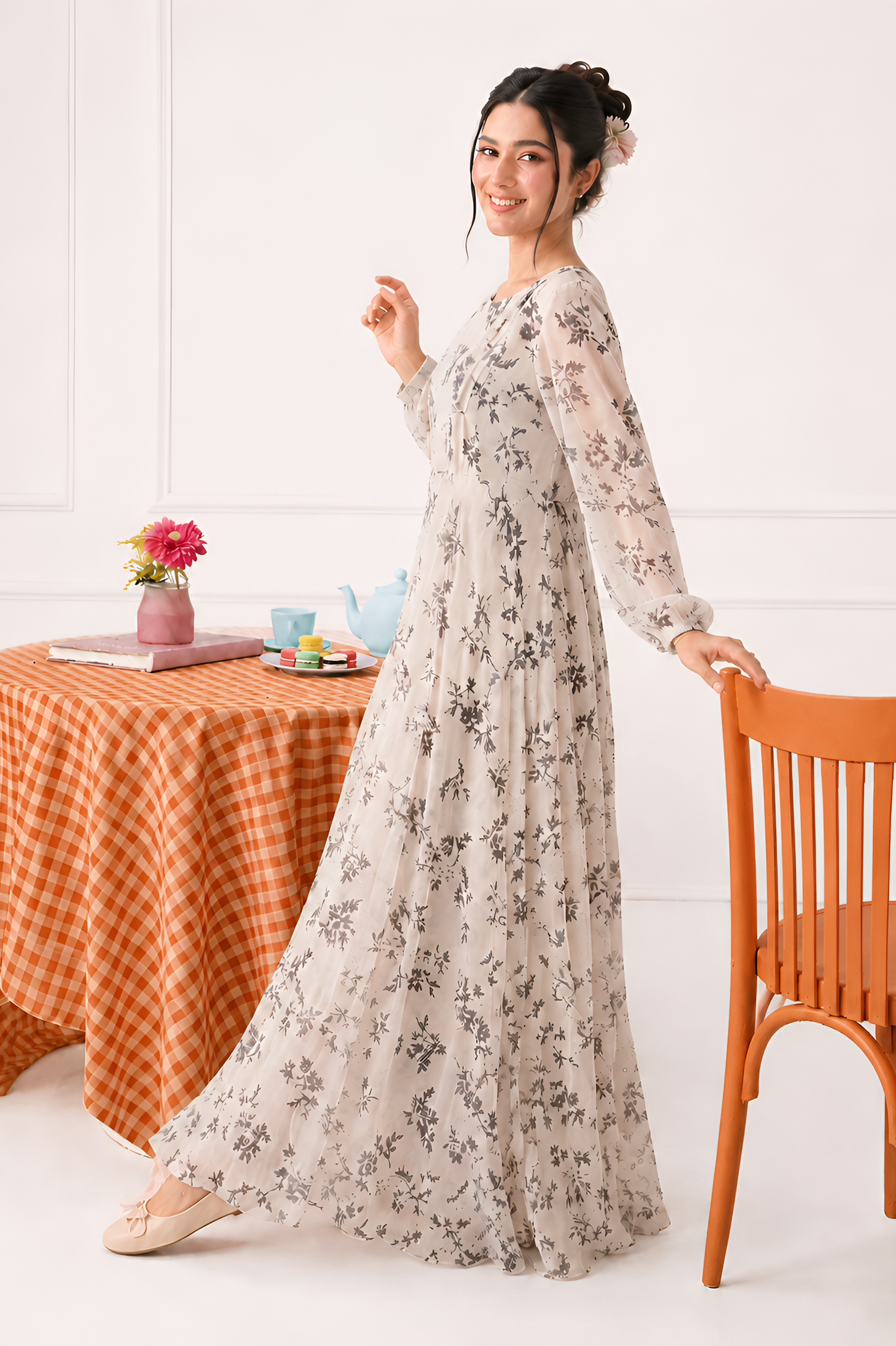 Calla Floral Long Dress by Silk and Saffron