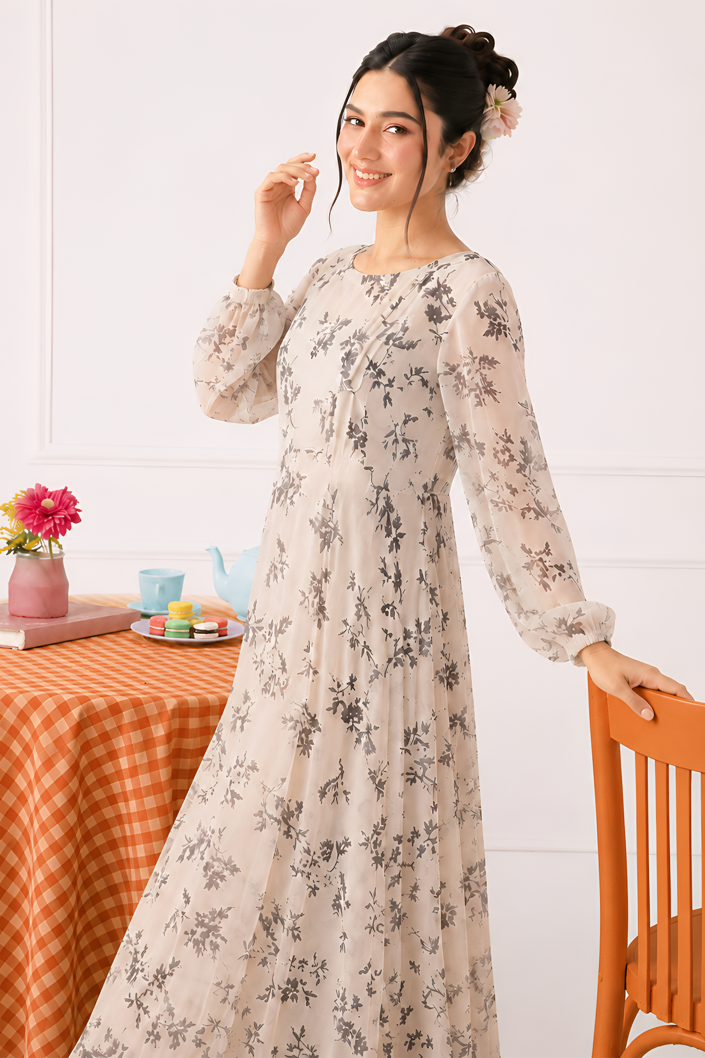 Calla Floral Long Dress by Silk and Saffron